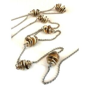 New Gold Tone Station Necklace Silver Chain 32 Inch Modern Layering - 3E